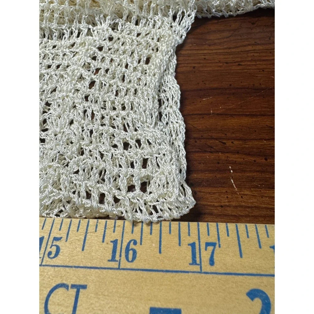 Vintage Hand Knit Open Crochet Scarf Shawl Wrap Ivory Cottage 17x80